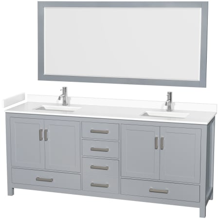 A large image of the Wyndham Collection WCS141480D-VCA-M70 Gray / White Cultured Marble Top / Brushed Chrome Hardware