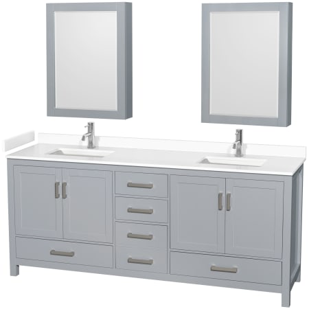 A large image of the Wyndham Collection WCS141480D-VCA-MED Gray / White Cultured Marble Top / Brushed Chrome Hardware
