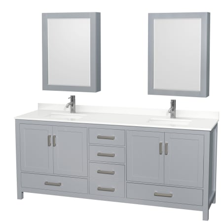 A large image of the Wyndham Collection WCS141480D-QTZ-UNSMED Gray / White Quartz Top / Brushed Chrome Hardware