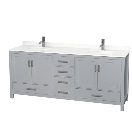 A large image of the Wyndham Collection WCS141480D-QTZ-UNSMXX Gray / White Quartz Top / Brushed Chrome Hardware