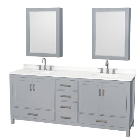 A large image of the Wyndham Collection WCS141480D-QTZ-US3MED Gray / White Quartz Top / Brushed Chrome Hardware