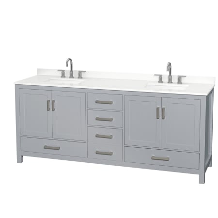 A large image of the Wyndham Collection WCS141480D-QTZ-US3MXX Gray / White Quartz Top / Brushed Chrome Hardware