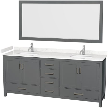 A large image of the Wyndham Collection WCS141480D-VCA-M70 Dark Gray / Carrara Cultured Marble Top / Brushed Chrome Hardware