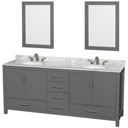 A large image of the Wyndham Collection WCS141480DUNOM24 Dark Gray / White Carrara Marble Top / Brushed Chrome Hardware