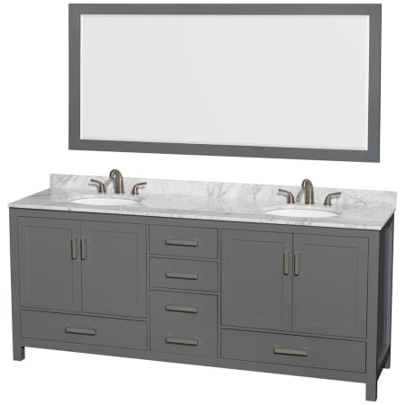A large image of the Wyndham Collection WCS141480DUNOM70 Dark Gray / White Carrara Marble Top / Brushed Chrome Hardware