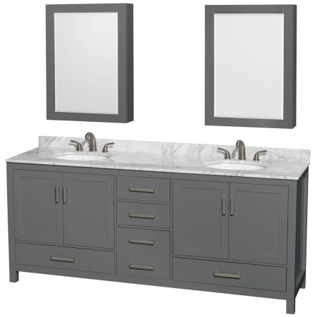 A large image of the Wyndham Collection WCS141480DUNOMED Dark Gray / White Carrara Marble Top / Brushed Chrome Hardware