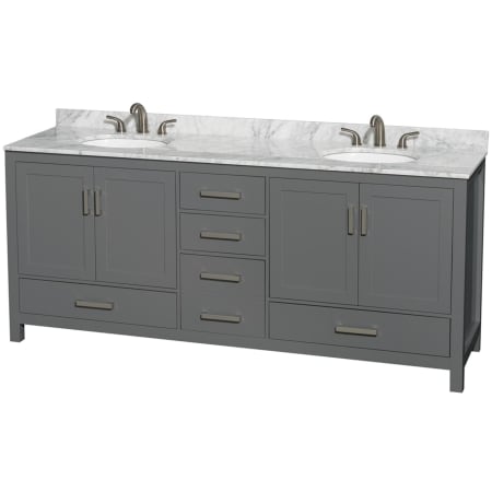 A large image of the Wyndham Collection WCS141480DUNOMXX Dark Gray / White Carrara Marble Top / Brushed Chrome Hardware