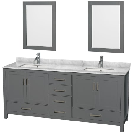 A large image of the Wyndham Collection WCS141480DUNSM24 Dark Gray / White Carrara Marble Top / Brushed Chrome Hardware