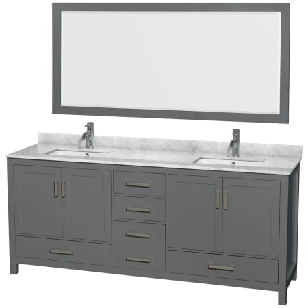 A large image of the Wyndham Collection WCS141480DUNSM70 Dark Gray / White Carrara Marble Top / Brushed Chrome Hardware