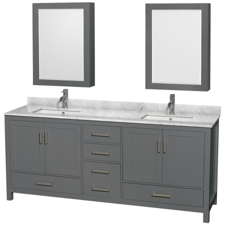 A large image of the Wyndham Collection WCS141480DUNSMED Dark Gray / White Carrara Marble Top / Brushed Chrome Hardware