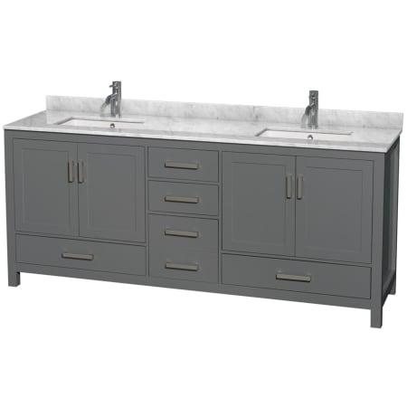 A large image of the Wyndham Collection WCS141480DUNSMXX Dark Gray / White Carrara Marble Top / Brushed Chrome Hardware
