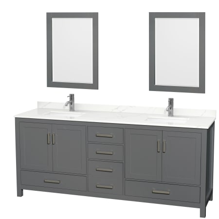 A large image of the Wyndham Collection WCS141480D-QTZ-UNSM24 Dark Gray / Giotto Quartz Top / Brushed Chrome Hardware