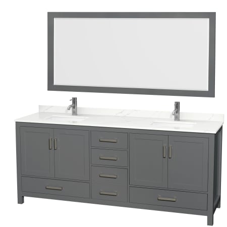 A large image of the Wyndham Collection WCS141480D-QTZ-UNSM70 Dark Gray / Giotto Quartz Top / Brushed Chrome Hardware