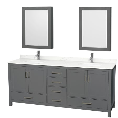 A large image of the Wyndham Collection WCS141480D-QTZ-UNSMED Dark Gray / Giotto Quartz Top / Brushed Chrome Hardware