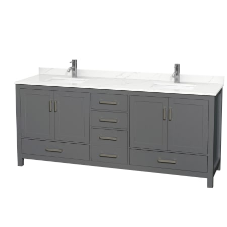 A large image of the Wyndham Collection WCS141480D-QTZ-UNSMXX Dark Gray / Giotto Quartz Top / Brushed Chrome Hardware