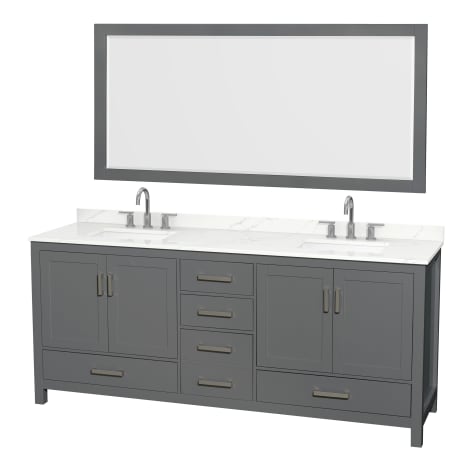 A large image of the Wyndham Collection WCS141480D-QTZ-US3M70 Dark Gray / Giotto Quartz Top / Brushed Chrome Hardware