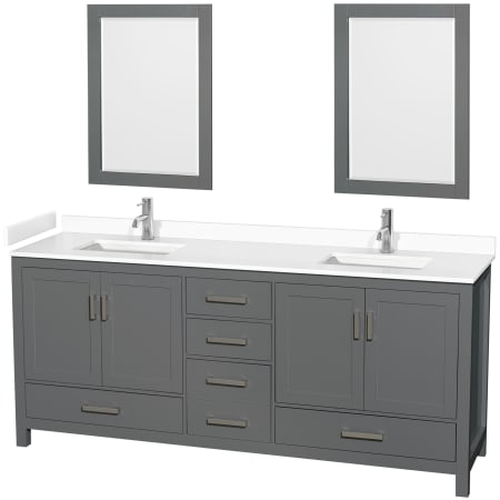 A large image of the Wyndham Collection WCS141480D-VCA-M24 Dark Gray / White Cultured Marble Top / Brushed Chrome Hardware