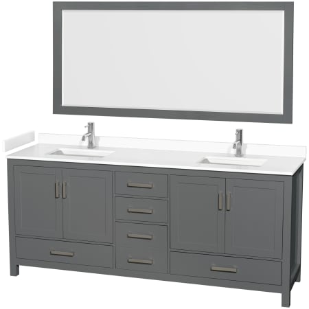 A large image of the Wyndham Collection WCS141480D-VCA-M70 Dark Gray / White Cultured Marble Top / Brushed Chrome Hardware