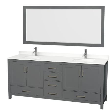 A large image of the Wyndham Collection WCS141480D-QTZ-UNSM70 Dark Gray / White Quartz Top / Brushed Chrome Hardware