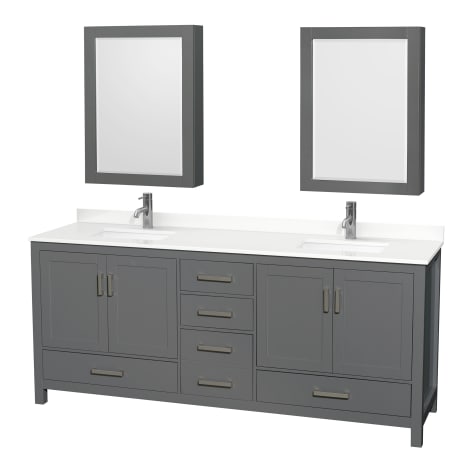 A large image of the Wyndham Collection WCS141480D-QTZ-UNSMED Dark Gray / White Quartz Top / Brushed Chrome Hardware