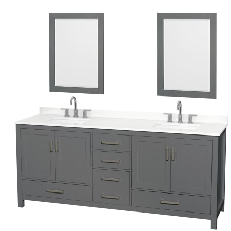 A large image of the Wyndham Collection WCS141480D-QTZ-US3M24 Dark Gray / White Quartz Top / Brushed Chrome Hardware