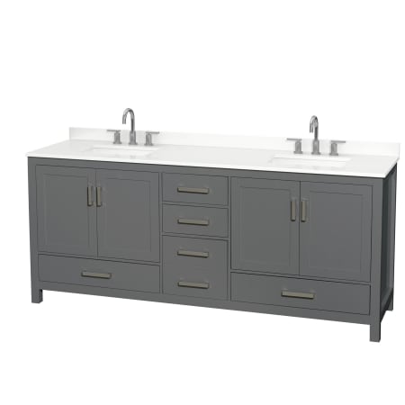 A large image of the Wyndham Collection WCS141480D-QTZ-US3MXX Dark Gray / White Quartz Top / Brushed Chrome Hardware