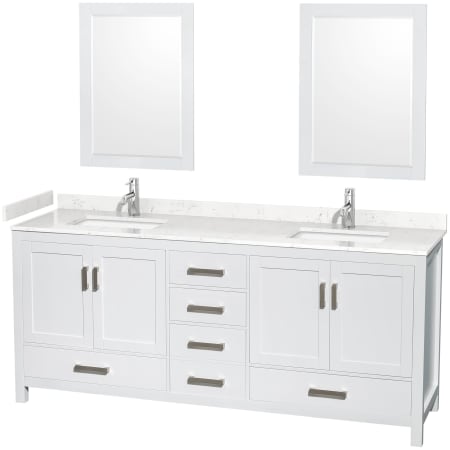 A large image of the Wyndham Collection WCS141480D-VCA-M24 White / Carrara Cultured Marble Top / Brushed Chrome Hardware