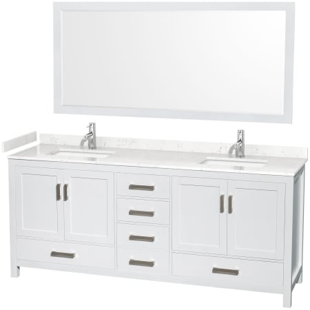 A large image of the Wyndham Collection WCS141480D-VCA-M70 White / Carrara Cultured Marble Top / Brushed Chrome Hardware
