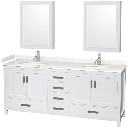 A large image of the Wyndham Collection WCS141480D-VCA-MED White / Carrara Cultured Marble Top / Brushed Chrome Hardware