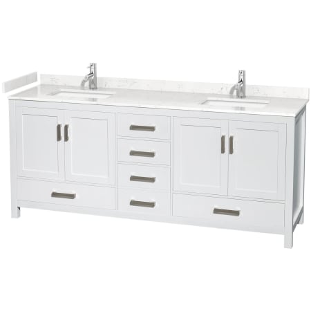 A large image of the Wyndham Collection WCS141480D-VCA-MXX White / Carrara Cultured Marble Top / Brushed Chrome Hardware