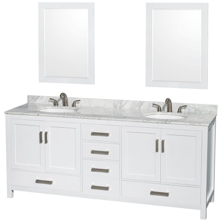 A large image of the Wyndham Collection WCS141480DUNOM24 White / White Carrara Marble Top / Brushed Chrome Hardware