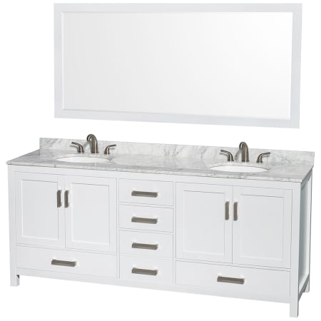 A large image of the Wyndham Collection WCS141480DUNOM70 White / White Carrara Marble Top / Brushed Chrome Hardware
