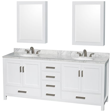 A large image of the Wyndham Collection WCS141480DUNOMED White / White Carrara Marble Top / Brushed Chrome Hardware