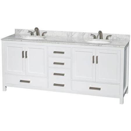 A large image of the Wyndham Collection WCS141480DUNOMXX White / White Carrara Marble Top / Brushed Chrome Hardware