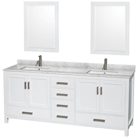 A large image of the Wyndham Collection WCS141480DUNSM24 White / White Carrara Marble Top / Brushed Chrome Hardware