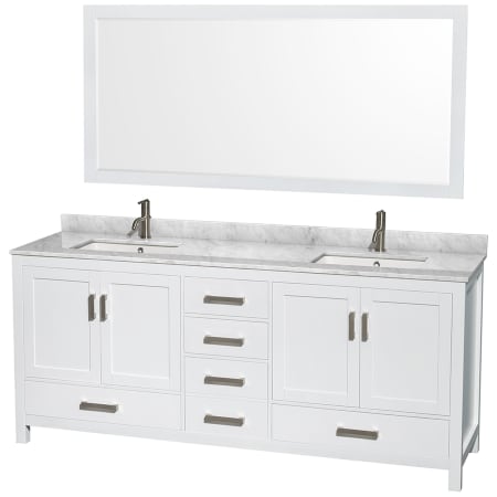 A large image of the Wyndham Collection WCS141480DUNSM70 White / White Carrara Marble Top / Brushed Chrome Hardware