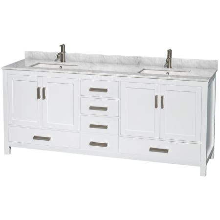 A large image of the Wyndham Collection WCS141480DUNSMXX White / White Carrara Marble Top / Brushed Chrome Hardware