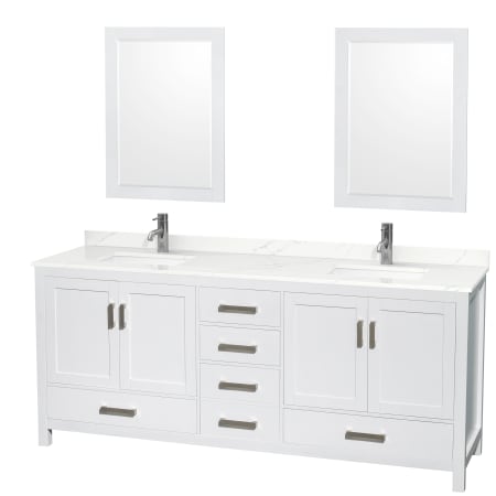 A large image of the Wyndham Collection WCS141480D-QTZ-UNSM24 White / Giotto Quartz Top / Brushed Chrome Hardware