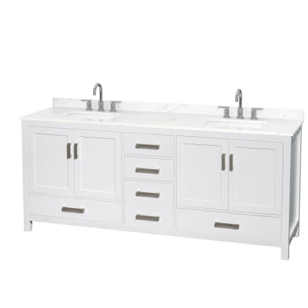 A large image of the Wyndham Collection WCS141480D-QTZ-US3MXX White / Giotto Quartz Top / Brushed Chrome Hardware