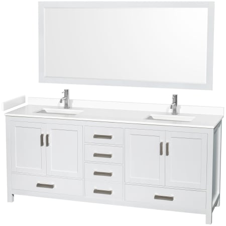 A large image of the Wyndham Collection WCS141480D-VCA-M70 White / White Cultured Marble Top / Brushed Chrome Hardware