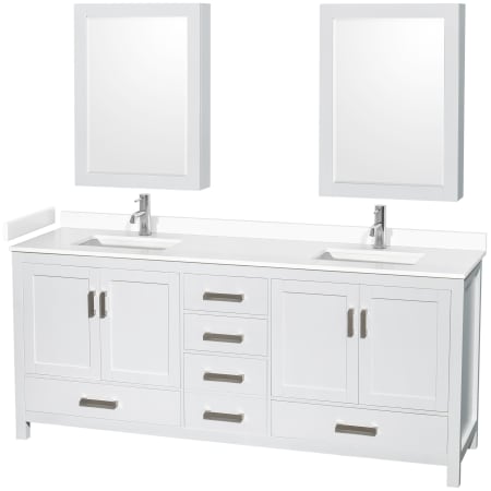 A large image of the Wyndham Collection WCS141480D-VCA-MED White / White Cultured Marble Top / Brushed Chrome Hardware