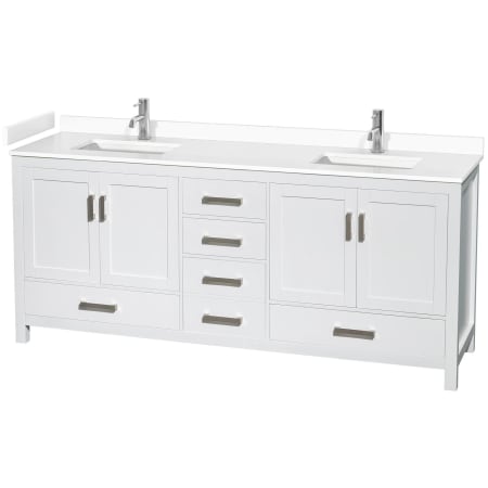 A large image of the Wyndham Collection WCS141480D-VCA-MXX White / White Cultured Marble Top / Brushed Chrome Hardware