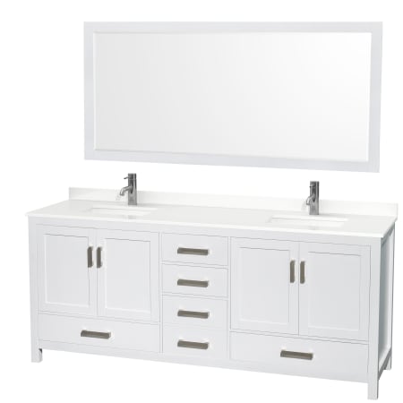 A large image of the Wyndham Collection WCS141480D-QTZ-UNSM70 White / White Quartz Top / Brushed Chrome Hardware