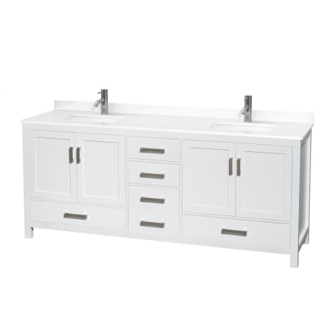 A large image of the Wyndham Collection WCS141480D-QTZ-UNSMXX White / White Quartz Top / Brushed Chrome Hardware