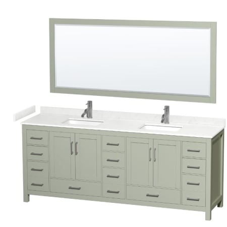 A large image of the Wyndham Collection WCS141484D-VCA-M70 Light Green / Carrara Cultured Marble Top / Brushed Nickel Hardware