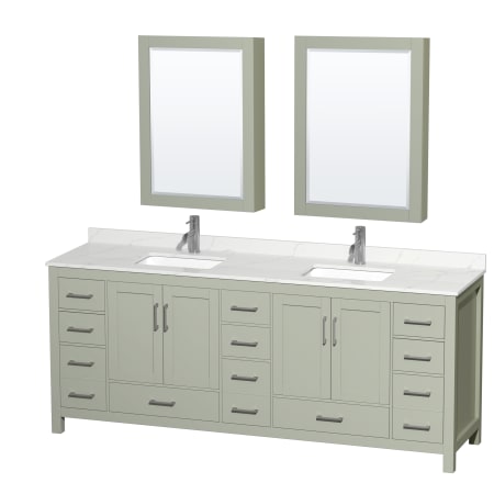 A large image of the Wyndham Collection WCS141484D-QTZ-UNSMED Light Green / Giotto Quartz Top / Brushed Nickel Hardware