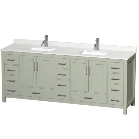 A large image of the Wyndham Collection WCS141484D-QTZ-UNSMXX Light Green / Giotto Quartz Top / Brushed Nickel Hardware