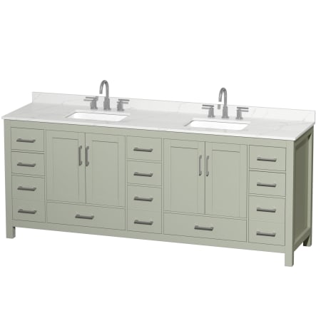 A large image of the Wyndham Collection WCS141484D-QTZ-US3MXX Light Green / Giotto Quartz Top / Brushed Nickel Hardware