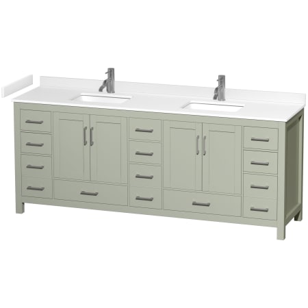 A large image of the Wyndham Collection WCS141484D-VCA-MXX Light Green / White Cultured Marble Top / Brushed Nickel Hardware
