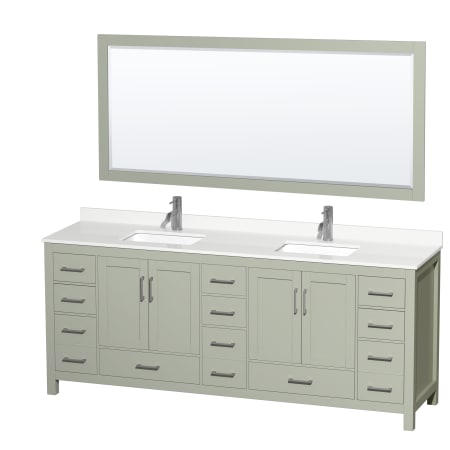 A large image of the Wyndham Collection WCS141484D-QTZ-UNSM70 Light Green / White Quartz Top / Brushed Nickel Hardware